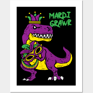 Mardi Grawr T-Rex Dino Posters and Art
